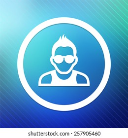 Man with Glasses on Blue Round Buttons