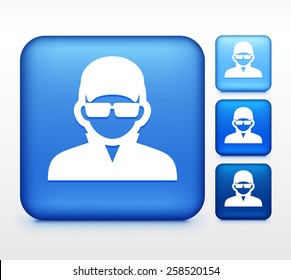 Man with Glasses on Blue Square Buttons