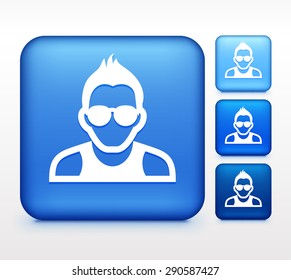 Man with Glasses on Blue Square Buttons
