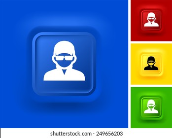 Man with Glasses on Color Square Buttons