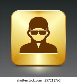 Man with Glasses on Gold Square Buttons