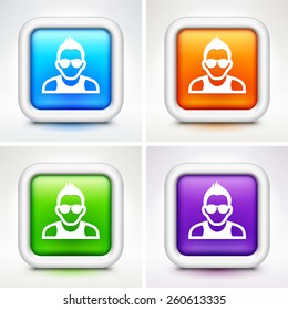 Man with Glasses on Multi Color Square Buttons
