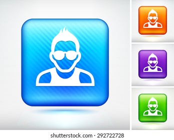 Man with Glasses on Multi Color Square Buttons
