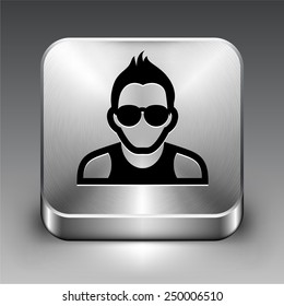 Man with Glasses on Silver Square Buttons