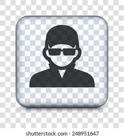 Man with Glasses on Transparent Square Buttons