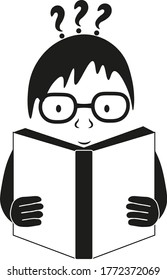 man with glasses is reading a book