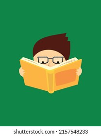 Man with glasses reading a book
