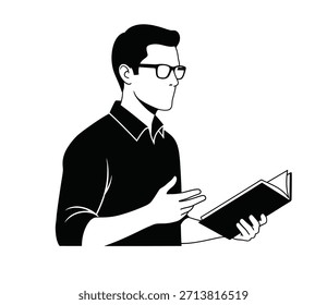 Um homem de óculos lendo um livro