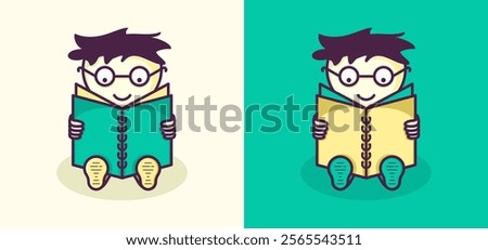 A man with glasses was reading a book. Color vector illustration.