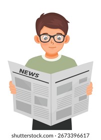 Man with glasses reading newspaper