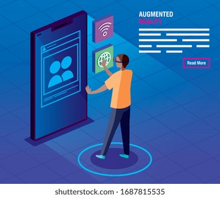 Mann mit Brille der Realität Augmented and Icons Vektorillustration Illustration Design