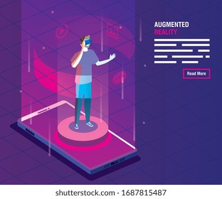 Mann mit einer Brille von Realität Augmented and Smartphone Vektorillustration Illustration Design