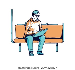 Hombre con gafas sentado en un banco 