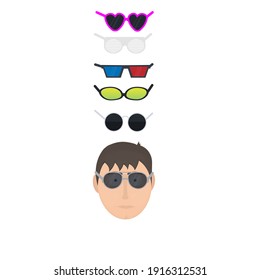 Man with glasses. Set of glasses, vector illustration