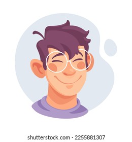 Man in Glasses Showing Emotion of Happiness Smiling Vector Illustration