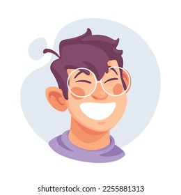 Man in Glasses Showing Emotion of Happiness with Wide Grin Vector Illustration