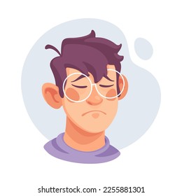 Man in Glasses Showing Emotion of Sadness Vector Illustration