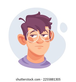 Man in Glasses Showing Neutral Emotion Vector Illustration