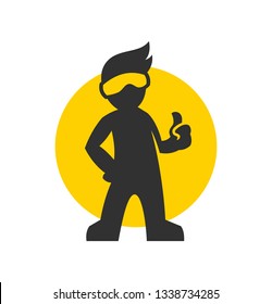 Man in glasses silhouette with thumb up vector icon