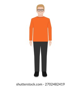 Homem com óculos em pé na frente. Ilustração de vetor. 