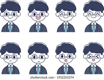 Man in glasses and suit, upper body 8 patterns.