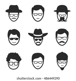 Man in glasses vector icons. Simple illustration set of 9 man in glasses elements, editable icons, can be used in logo, UI and web design