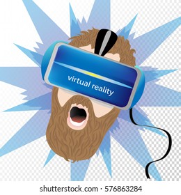 Man with glasses virtual reality.The emotion of surprise