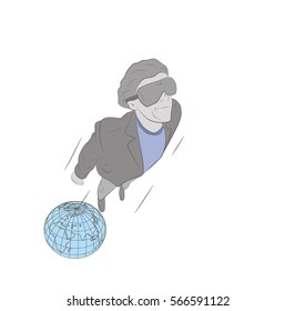 man with glasses of virtual reality feels like a superhero. vector illustration.