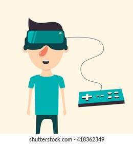 Man with glasses of virtual reality. Flat vector illustration