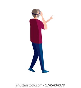 man with glasses virtual reality on white background vector illustration design