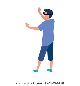 man with glasses virtual reality on white background vector illustration design