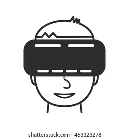 man with glasses of virtual reality, a simple face icon on white background
