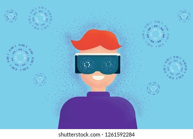 Man with glasses of virtual reality.Future technology concept