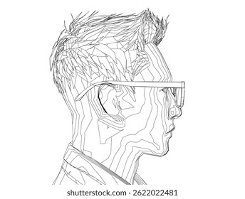 A man with glasses. The man is wearing a white shirt. Side view