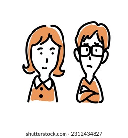 A man with glasses who get angry with their arms folded and a woman,Vector Illustration