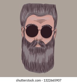 A man in glasses with a wrestler and a mustache. Emblem. Hand-drawn illustration. Can be used as a print on clothes.