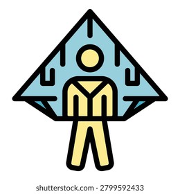 Man glider icon. Outline Man glider vector icon for web design isolated on white background color flat