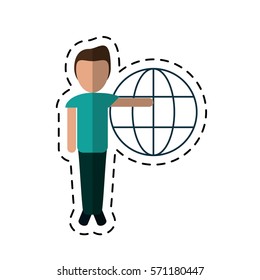 man globe connection technology cut line