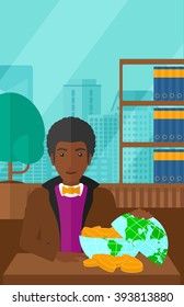 Man with globe full of money.