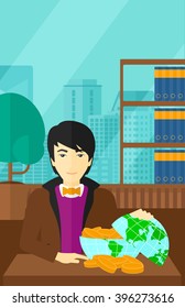 Man with globe full of money.