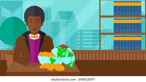 Man with globe full of money.