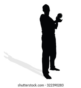 man with globe in hand black vector silhouette illustration