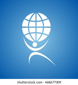 Man with Globe Icon on blue color.