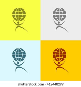 Man With Globe Icon on Four Different Backgrounds. Eps-10.