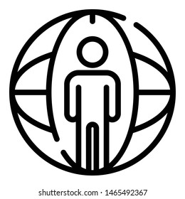 Man and globe icon. Outline man and globe vector icon for web design isolated on white background