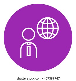 Man with globe line icon.