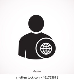 Man with globe line icon.