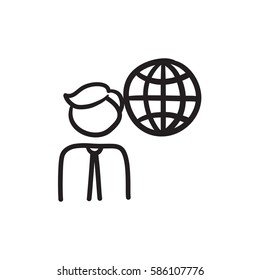 Man with globe vector sketch icon isolated on background. Hand drawn Man with globe icon. Man with globe sketch icon for infographic, website or app.