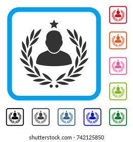 Man Glory Laurel Emblem icon. Flat gray iconic symbol in a light blue rounded frame. Black, gray, green, blue, red, orange color variants of Man Glory Laurel Emblem vector.
