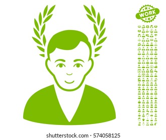 Man Glory pictograph with bonus men clip art. Vector illustration style is flat iconic eco green symbols on white background.